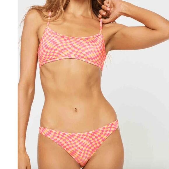 L*SPACE Cabana Bikini Bottom Classic Heat Waves Pink Stretch Size Small NEW - Picture 1 of 6